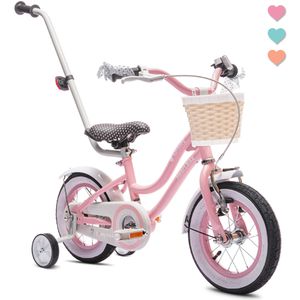 Mädchen fahrrad 12 Zoll Glocke Zusatzräder Schubstange Heart Bike rosa