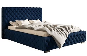 GRAINGOLD Glamour Bett 200x200 cm Agis - Doppelbett mit Lattenrost & Bettkasten - Polsterbett - Dunkelblau