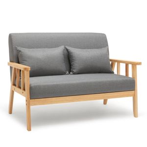 Mondeer 2-Sitzer-Sofa mit Kissen Polster-Sofa mit Leinen Massivholzrahmen Dunkelgrau 112B*73H*64T cm