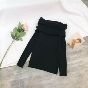 Schulterfreier Vintage-Strickpullover für Damen, One Size, Schwarz