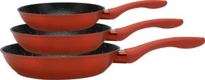 Cheffinger CF-FA03: 3-Teiliges Bratpfannenset mit Marmorbeschichtung Rot/Schwarz