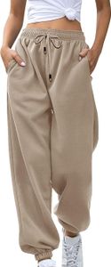 Damen Freizeit-Sweathose mit Kordelzug, Weite Jogginghose, Weiche Bequeme Hosen mit Taschen und elastischen Bündchen, Khaki, XXL