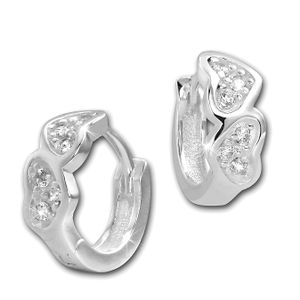 SilberDream Creolen 13mm 925er Silber weiß Zirkonia Herzen Ohrringe SDO4263W