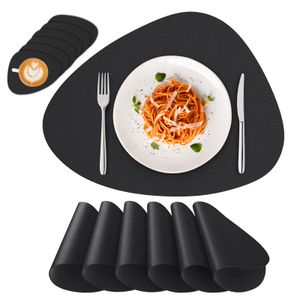 6stk Platzsets rutschfest Tischset mit 6 Untersetzer PVC Hitzebeständig Abwischbar für Küche Esstisch Restaurant (Schwarz)