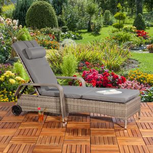 Gartenliege Sonnenliege Rattan Liegestuhl Loungeliege Polyrattan Liege Grau