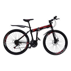 26 Zoll Mountainbike mit Speichenrädern Faltbares MTB Hochkohlenstoffstahl Seilzug-Scheibenbremse Federgabel für Männer und FrauenSchwarz Rot