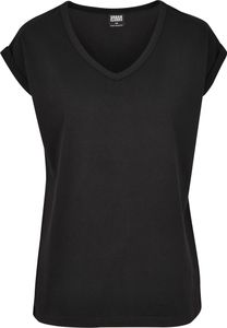 Urban Classics T-Shirt Damen Ladies Round V-Neck Extended Shoulder Tee schwarz XS