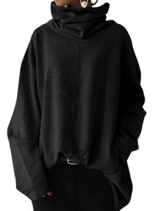 Damen Rollkragenpullover Sweatshirt Baggy T-Shirt Warmer Nackenpullover Pullover Schwarz,Größe XL