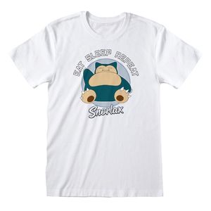 Pokemon T-Shirt XXL Weiß Unisex Snorlax Eat Sleep Repeat