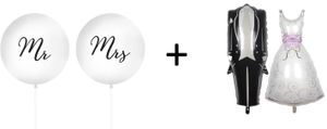 MR & MRS XXL Helium Ballons weiß 90cm Hochzeit Heirat Deko weiß Bundle Folienballon Braut & Bräutigam