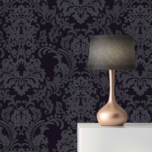 TADESSI | Tapete Vintage Nicolo | M1-No.169 | Vliestapete | Schwarz | Barock| | Tapete mit Ornamenten | Wohnzimmer | Schlafzimmer | Küche