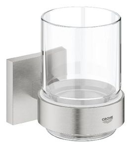 Grohe QuickFix Start Cube - Zahnbürsten- und Zahnpastabecher mit Halterung, Glas/Supersteel 41097DC0