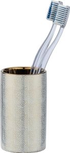 WENKO Zahnputz Becher Gold-Weiß Zähne putzen Zahnbürsten Halter Zahnpasta Bad WC