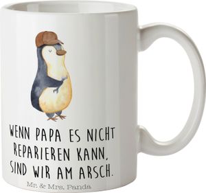 Mr. & Mrs. Panda Tasse Wenn Papa es nicht reparieren kann, sind wir am Arsch - Weiß - Geschenk, Geschenktasse, Vatertag, Schwester, Porzellantasse, Vorbild, Vater, Oma
