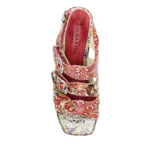 Laura Vita Damen Sandalette Leder Plateau Blumen Muster floral Cutouts Paulao 04, Größe:38 EU, Farbe:Rot