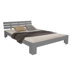 Homestyle4u 2037, Manželská drevená posteľ 140x200 s lamelovým roštom, rám postele sivý borovicový