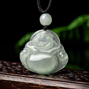 Natürlicher Myanmar-Jadeit-Buddha-großer Bauch-Buddha, altes Material, wachsartiges Eis-Jade-Anhänger-Damen-Charm-Schmuck