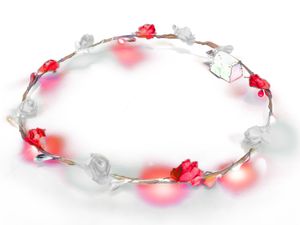 LED Blumenkranz  Haarschmuck   Kranz Haarband Damen  Kopfschmuck für Hochzeit, rot-weiß
