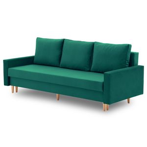 Couch BELLIS 215 x 90 mit Schlaffunktion - Schlafsofa mit Bettkasten - Farben zur Auswahl - STOFF MONOLITH 37 Flaschengrün