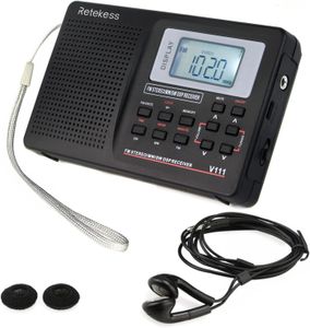 Retekess V111 Tragbares Radio, AM FM SW mit Kopfhörern, LED-Hintergrundbeleuchtung, Sleep-Timer, Wecker, Geschenke für ältere Menschen (Schwarz)