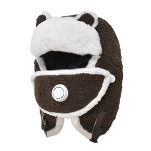 Wintermütze aus warmer künstlicher Wolle, Ohrenklappe, winddicht, Gesichtsschutz, mit Atemventil, Kaffeebraun