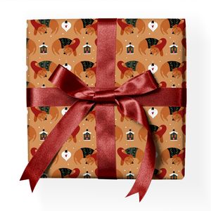 Niedliches Hunde Weihnachts Geschenkpapier mit schlafendem Weihnachts Hund und Herzen - G22161, 32 x 48cm