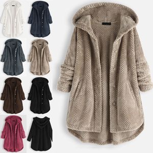 Plus Size Damen Teddybär Fleece Kapuzenmantel Flauschige Jacke Winter Warm Outwear, Farbe: Hellbraun, Größe: M