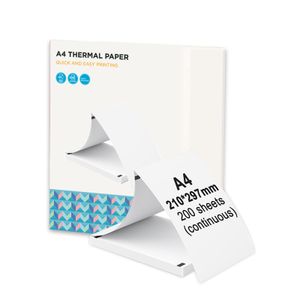 Termálny papier A4, 200 listov, papier na kontinuálnu tlač pre termálne tlačiarne L81/A81/A80, kompatibilný s PeriPage A40, bez BPF, odolný voči vode a oleju, veľkosť 210 x 297 mm (8,3 x 11,7 palca)