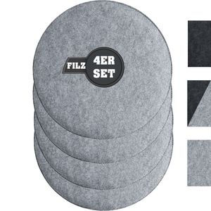 SILUK gemütliches Sitzkissen aus Filz Ø 36cm - Komfortable Waschbare - 4er Set Grau I Schwarz für Bank Stuhl