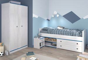 Kinderzimmer Jugendzimmer Parisot "Smoozy22" in weiß Kiefer mit blau oder pink komplett Set 3-teilig mit Kleiderschrank