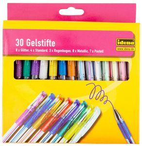 30 Gelschreiber Gelstifte / Glitter, Standard, Regenbogen, Metallic + Pastel