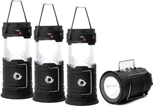 4X Solar LED Camping Laterne Handlampe USB Notlader Wasserdicht LED Lampe Campinglampen Solar wiederaufladbar für Wandern Angeln Stromausfälle Notfall-Leuchte,Schwarz