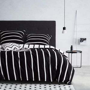 Gestreift Bettwäsche Set King Size 200X220 cm Microfaser Bettbezug Schwarz Weiß Streifen Wendebettwäsche 3 teilig Deckenbezug