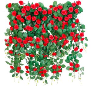 6 Stück 90cm Kunstpflanzen Efeuranken Hängepflanzen Künstliche Blatt Rebe Violett Blumen Rote Rose Dekoration