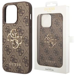 Guess PU 4G Metal Logo Case für iPhone 15 Pro Max braun