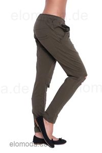 Damen Hose lässig mit Taschen in trendigen Farben,  Khaki S/M 36/38