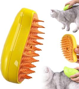 Dampfende Katzenbürste, 2024 Neue 4-in-1-Multifunktions-Katzen-Dampfbürste, selbstreinigende Dampf-Katzenbürste für Massage（Gelb）