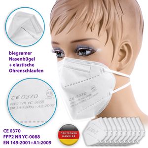 Atemschutz Maske FFP2 Filter Mundschutz 10x Schutzmaske Wiederverwendbar CE 0370, Menge:10 Masken
