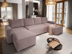 Masseno Ecksofa ASPRA mit Schlaffunktion U-Form, Sofa mit Bettkasten, Wohnzimmersofa, Couch, Soffa, Bettsofa, Couchgarnitur- Rosa, POSO 130