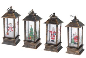 LED Schneekugel Laterne mit Figur - 4er Set - Tischdeko mit Weihnachts Motiven beleuchtet Batterie betrieben
