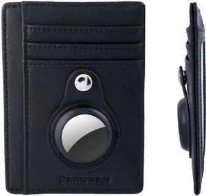 Geldbörse für AirTag, Kartenfächer für Herren dünn Leder integrierte Schutzhülle für AirTag, RFID-Blockiertasche, mit Tasche vorne (schwarz)