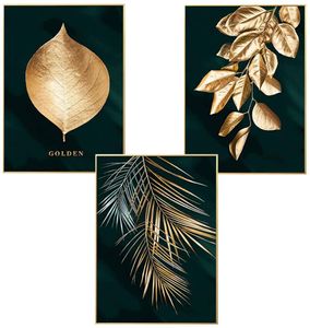 3er Set Design-Poster Wandbilder, Wald Goldene Blätter Palmblatt, Ohne Rahmen, Wandbild Print Bilder Kunstposter Deko für Wohnzimmer (50 x 70 cm)