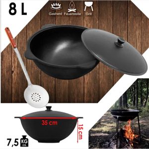 Gusseisen Kasan 8L eben NAMANGAN Deckel Campingtopf Kazan WOK Kessel Camping BBQ Asia Schaumkelle