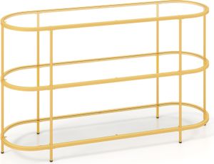 COSTWAY 3-stöckiger TV-Schrank für Fernseher bis 65”, TV-Konsole mit gehärteten Glasregalen, modernes Fernsehtisch Gold