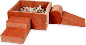 Schaumstoff-Spielset mit quadratischem Bällebad – Schaumstoff-Spielset mit quadratischem Pool 90x90x40 samtweicher Canyon-Ton mit Bällebad-Bällen 400 Stück / Hellgold, Roségold, Silber, Perle