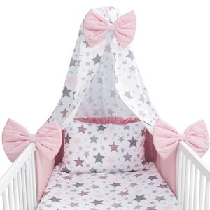 Amilian Baby Bettwäsche 7tlg Set: Nestchen, Kinderbettwäsche 100x135, Betthimmel, Kinder Bettwäsche Babybettwäsche für Baby (Vollstoffhimmel)