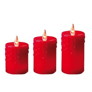 Kerzen LED 3er Set Wachskerzen rot Dekoration Indoor Batterie flackernd