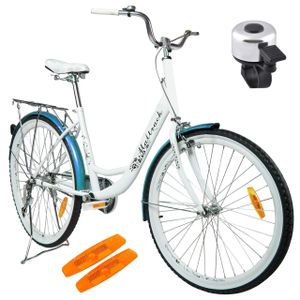 Maltrack mestský bicykel Dreamer, 26 palcov, zadné svetlá, nosič batožiny, zvonček, mestský bicykel dámsky, bielo-modrý