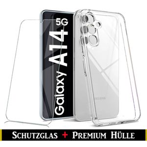Für Samsung Galaxy A14 4G 5G  Silikon Transparent Hülle + Panzerglas Echt Glas Display Schutzglas