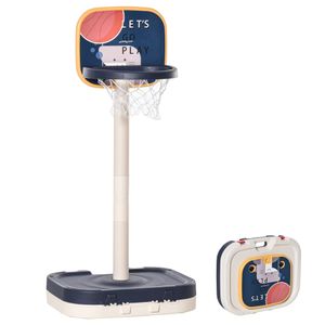 HOMCOM Kinder Basketballständer Basketballkorb einstellbar höhenverstellbar tragbar leicht mit Ball und Pumpe Dunkelpurpurn+Weiß+Gelb 58,5x56x137 cm